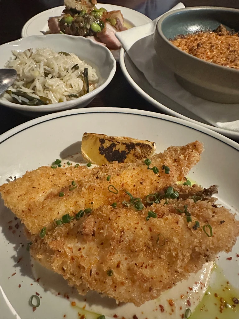 Lemon-crumbed fish at Maha East in Windsor