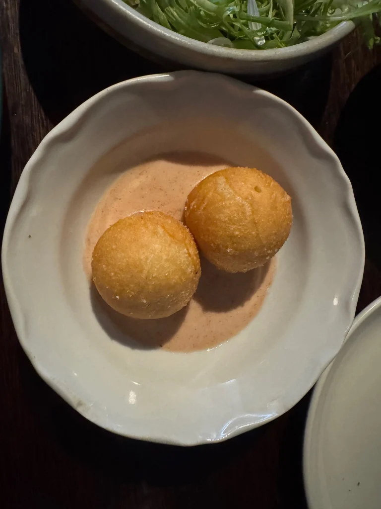 Seafood-filled snifig savoury donuts at Maha East restaurant in Windsor